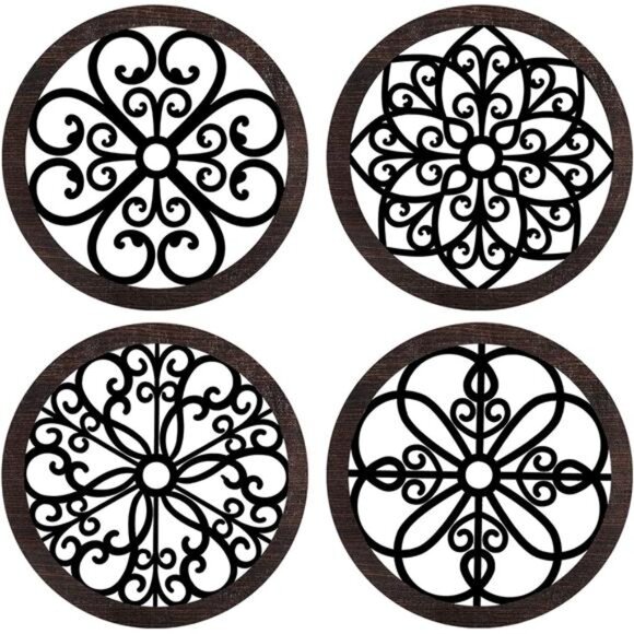 4 Pcs Thicken Rustic Wall Decor Farmhouse Wall Art Wooden Hollow - Picture 1 of 7